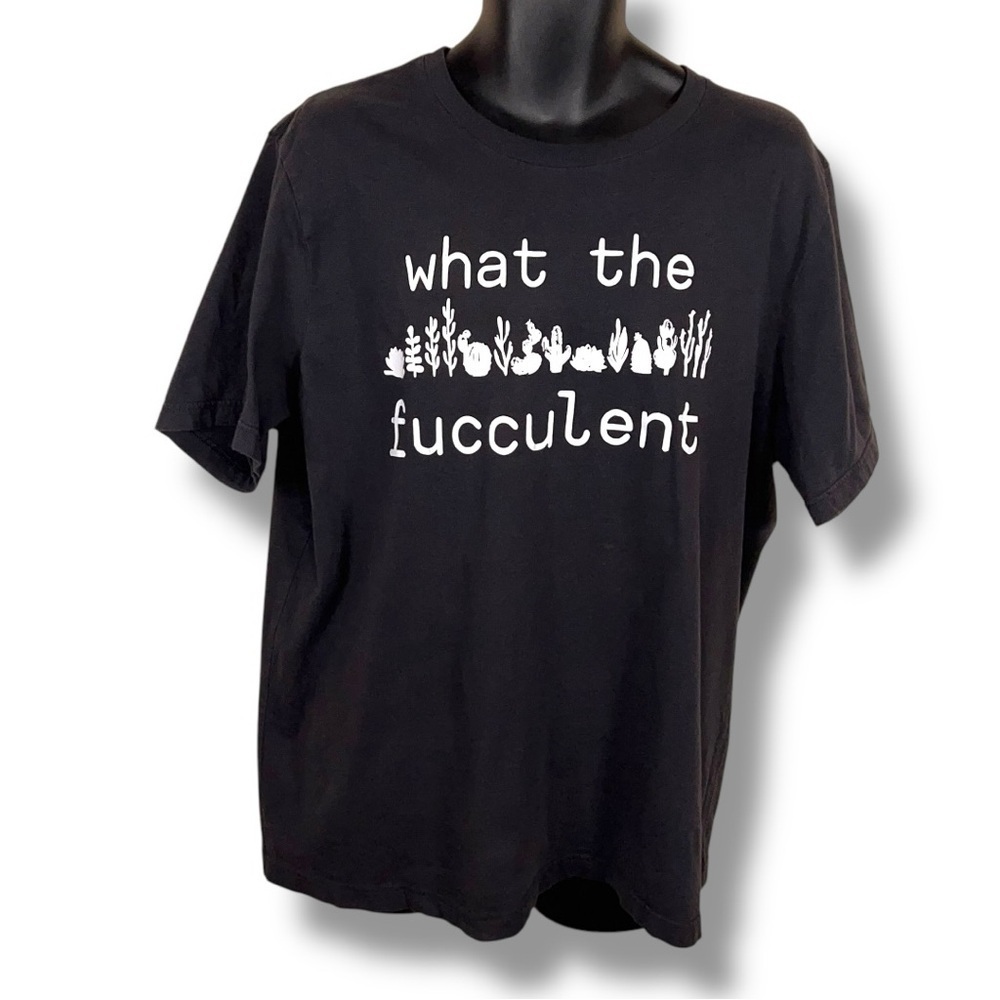 2XL Succulent Tee What The Flucculent Graphic Tee Dark Grey/Black Tshirt